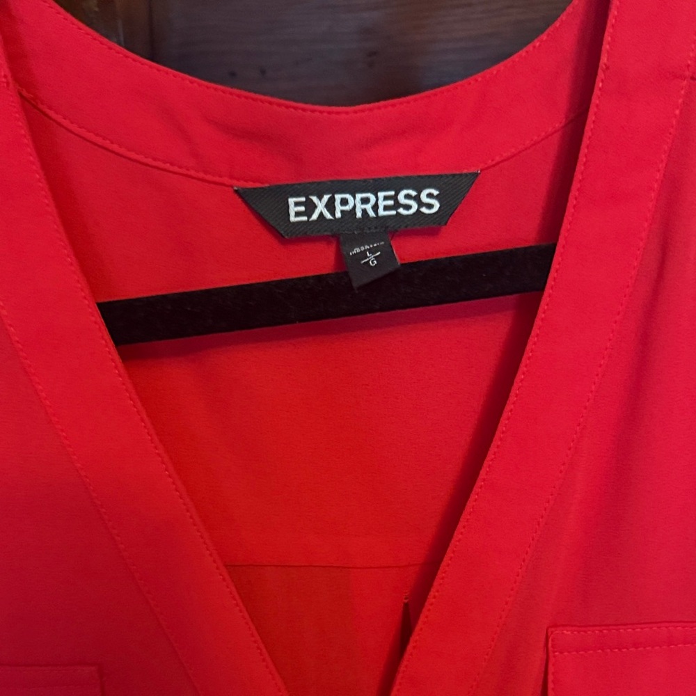 Express Women's Bold Red Blouse with Front Zipper - Picture 2 of 3